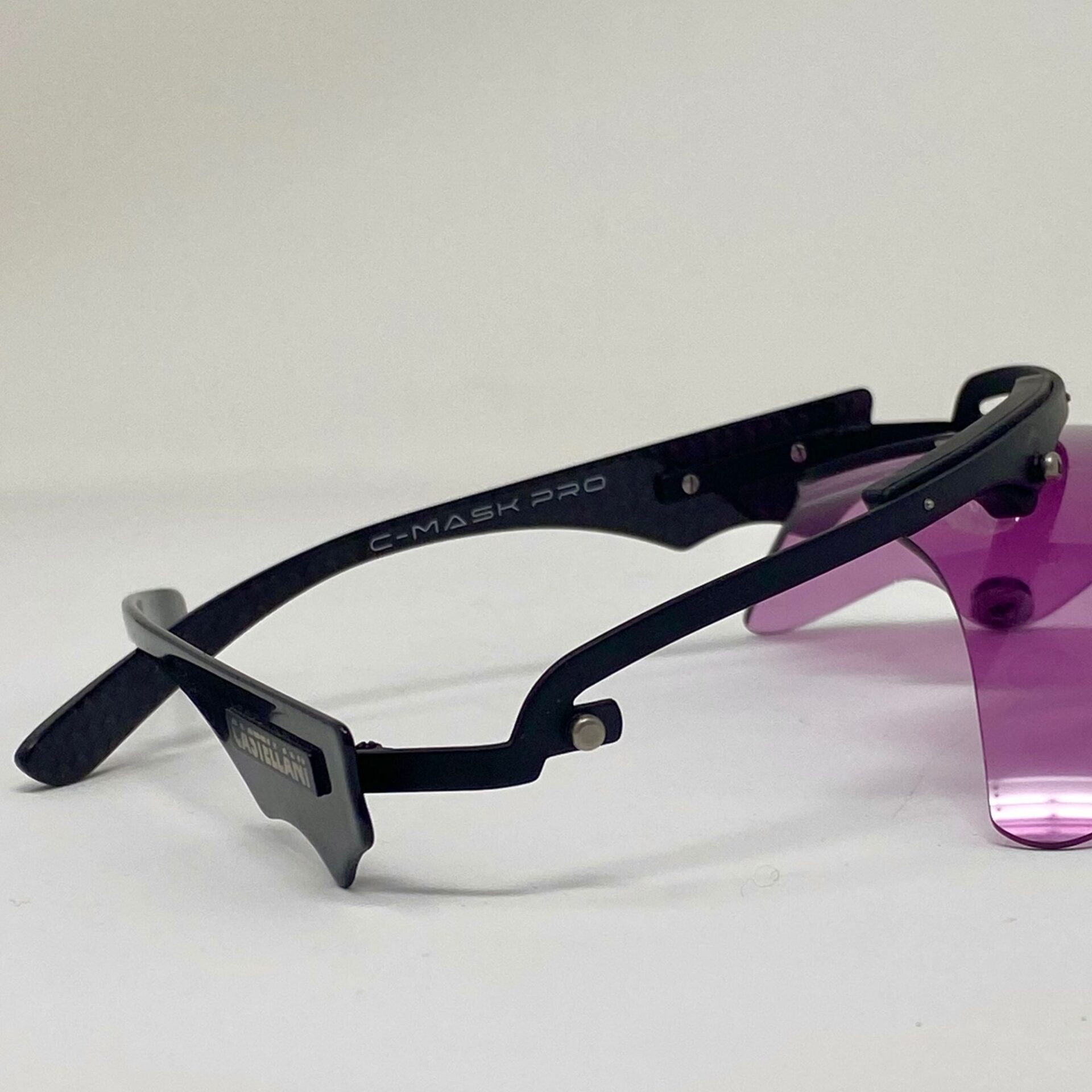 Castellani C-mask pro shooting glasses with unique temple geometry.